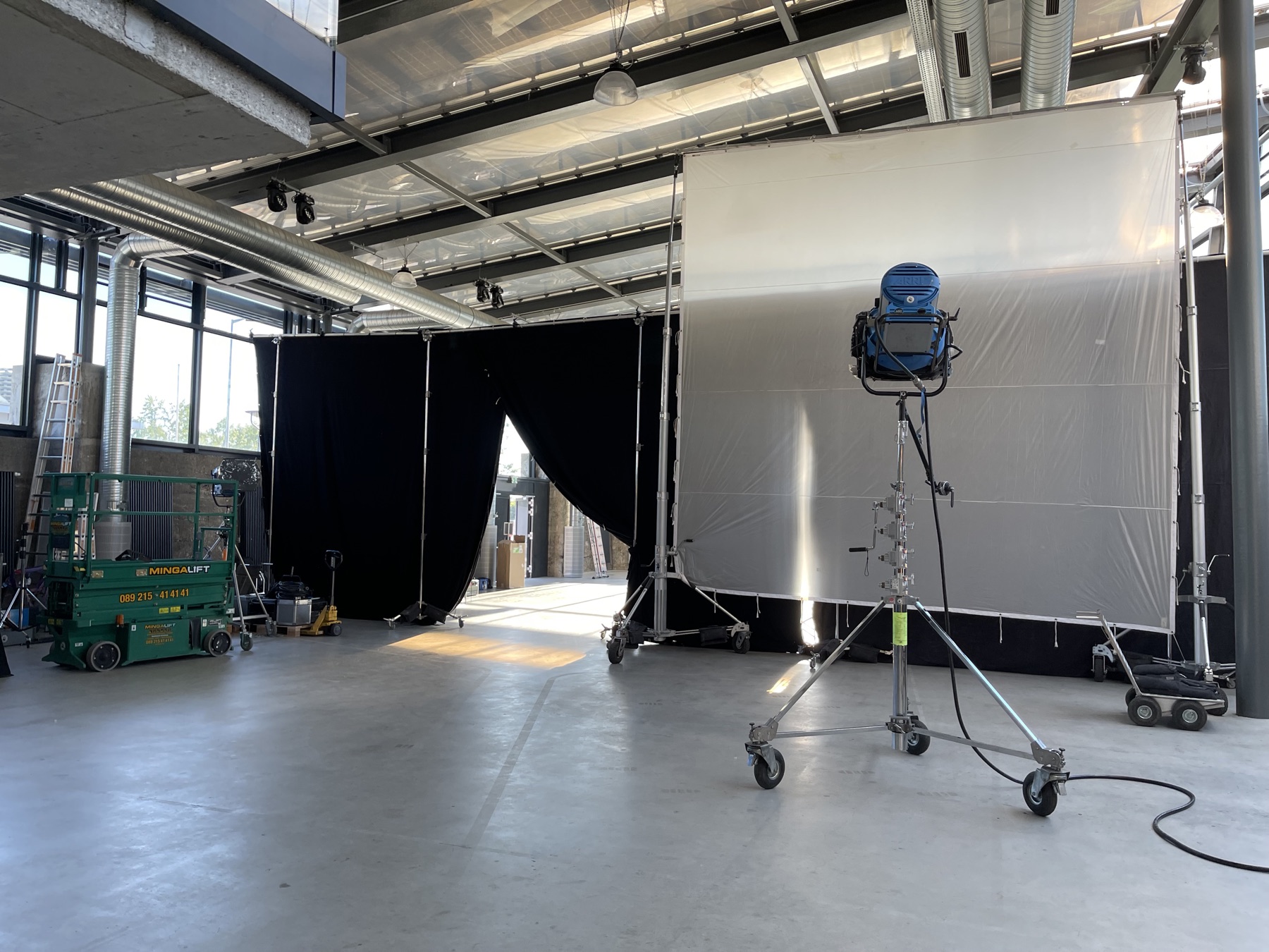 Lighting and grip setup on the BMW stage