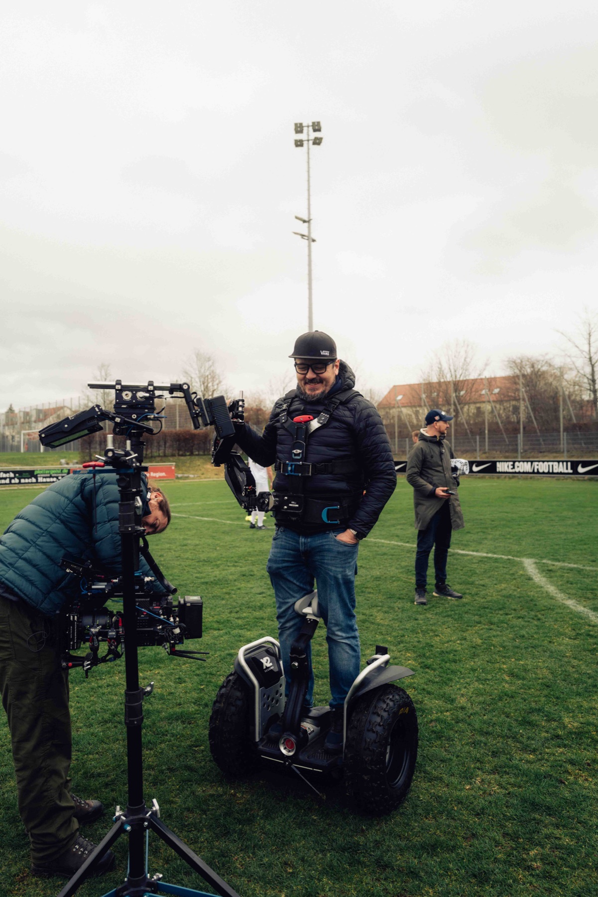 Camera operator on a Segway rig at the Skechers football shoot
